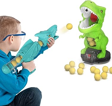 Babyhome Movable Dinosaur Shooting Toys for Kids 3 4 5 6 7  Years, Tyrannosaurus Target with Water Mist Spray and Pterosaur Air Pump Foam Blaster(Green)