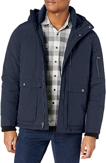 Cole Haan Signature mens Textured Poly Hooded Parka
