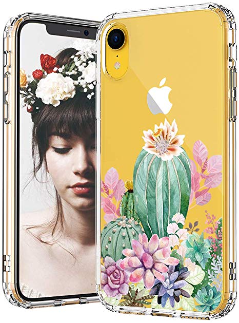 MOSNOVO iPhone XR Case, Clear iPhone XR Case, Tropical Cactus Cacti Succulents Pattern Clear Design Transparent Plastic Hard Back Case with Soft TPU Bumper Protective Case Cover for Apple iPhone XR