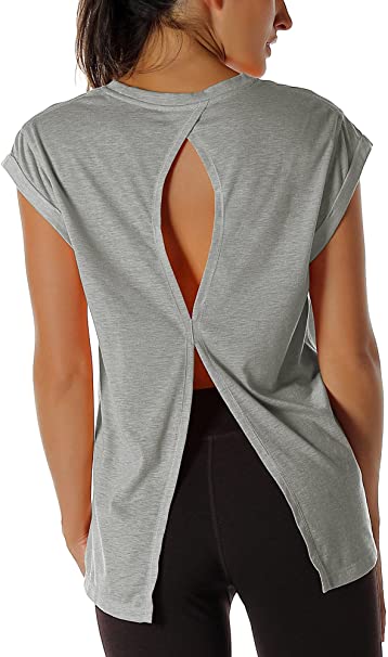 icyzone Open Back Workout Top Shirts - Yoga t-Shirts Activewear Exercise Tops for Women