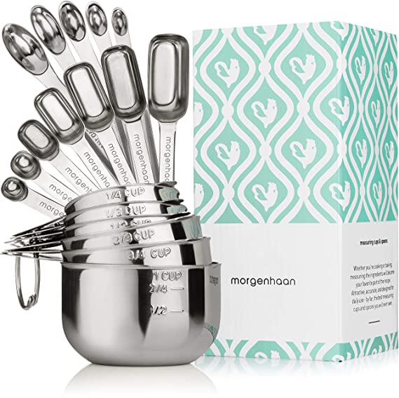 Morgenhaan Stainless Steel Measuring Cups and Spoons, Measuring Set of 18 Pieces: 12 Spoons and 6 Cups