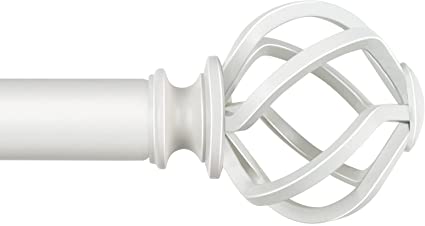 KAMANINA 1 Inch Curtain Rod Single Window Rod 72 to 144 Inches (6-12 Feet), Twisted Cage Finials, Ivory White