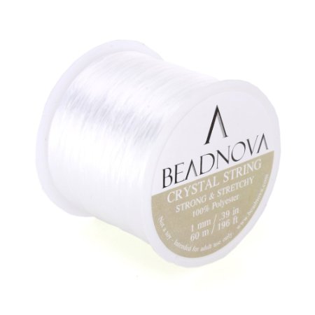 BEADNOVA 1mm Elastic Stretch Polyester Jewelry Bracelet Crystal String Cord 60m Roll (Clear White)
