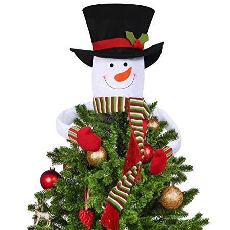 D-FantiX Snowman Christmas Tree Topper, Large Top Hat Snowman Tree Topper Outdoor Indoor Novelty Christmas Decorations Xmas Holiday Winter Wonderland Party Home Decor White