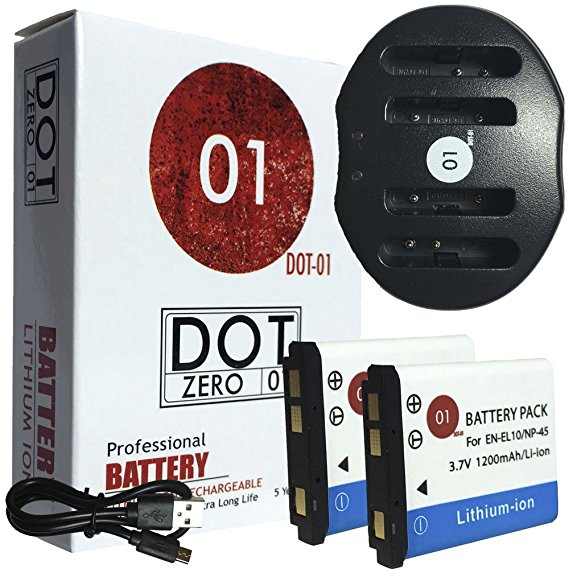 DOT-01 2x Brand 1200 mAh Replacement Fujifilm NP-45S Batteries and Dual Slot USB Charger for Fujifilm XP22 Digital Camera and Fujifilm NP45S