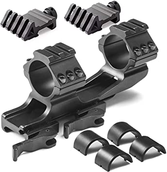 Fidragon Rifle Scope Mount 1in 25.4mm/1.18in 30mm Quick Release Cantilever for Picatinny Weaver Rail and 2Pcs 45 Degree Rail Mount 4 Slots Picatinny Weaver Rail