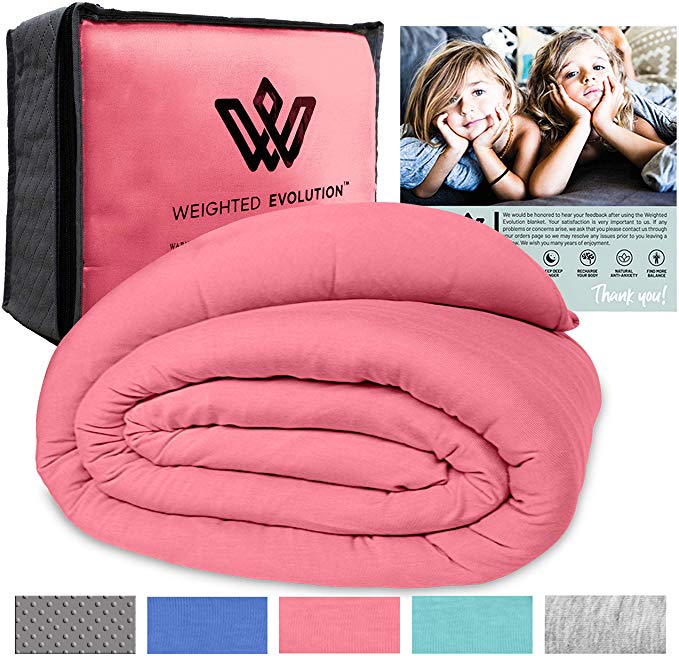 Weighted Evolution Weighted Blanket Bonus Organic Bamboo Duvet Cover |PRE-Assembled| Best Blanket for Adults/Kids-Hypoallergenic Warm Cooling Calm Cozy Heavy Blanket (Pink, 60"x 80"|15 lbs)