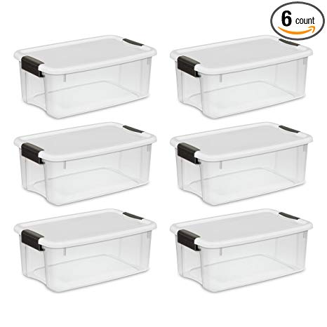 STERILITE 19849806 18 Quart/17 Liter Ultra Latch Box, Clear with a White Lid and Black Latches