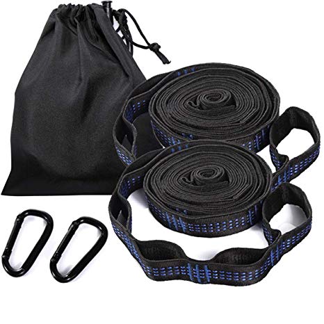 Hammock Straps XL for Tree (2 Straps & 2 Carabiners), Combined 20ft Long &18Loops & 2200lbs, No-Stretch Heavy Duty Lightweight Camping Straps for Hammock