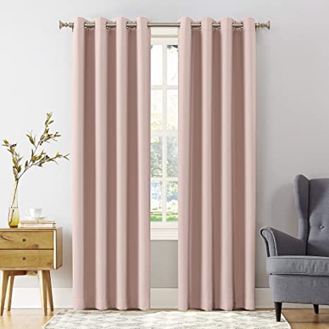 Sun Zero Easton Blackout Energy Efficient Grommet Curtain Panel, 54" x 95", Blush Pink