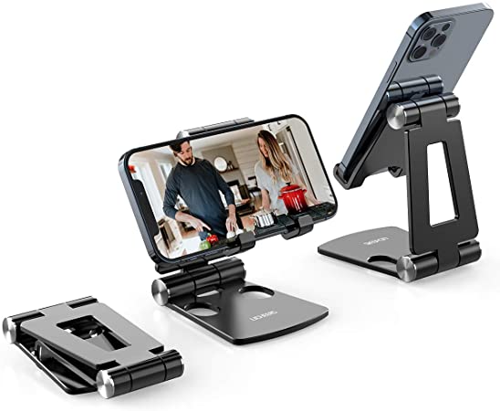 Cell Phone Stand, licheers Foldable Phone Stand for Desk, Portable Multi-Angle Smartphone Holder Compatible with Phone 12 Pro Max Mini 11 Xs Xr X 8 7 and Other 4-7 Inch Devices (Black)