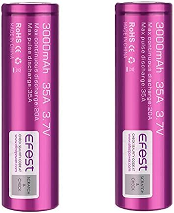 EFEST 3000 35A IMR High Drain Flat Top Single Battery (Pack of 2) - with Protective Plastic Cases for E Cigarettes Starter Kit and MOD No Nicotine