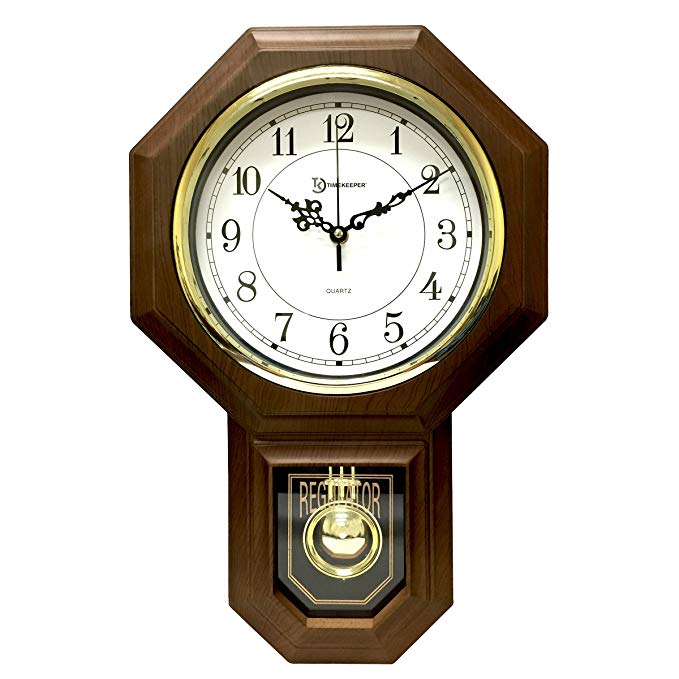 Timekeeper Essex Westminster Chime Faux Wood Pendulum Wall Clock, 17.5" x 11.25", Walnut