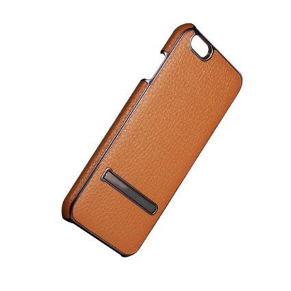 Slim Fit Shock Absorbent Leather Back Cover Case Bumper Case w Kickstand for iPhone 6 Plus 6S Plus Brown