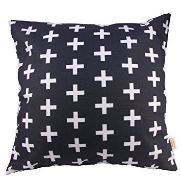 HOSL® Cotton Linen Throw Pillow Case Decorative Cushion Cover Pillowcase -White Plus Black background Square 18"