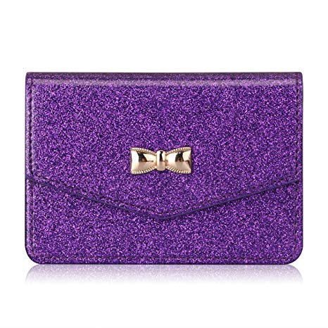 FYY Business Card Holder, Handmade Premium Leather Business Name Card Case Universal Card Holder with Magnetic Closure (Hold 30 pics of Cards) Purple