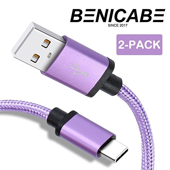 USB Type C Cable, Benicabe (2-Pack 6FT) Fast Charger Nylon Braided Cord for Samsung Galaxy S9 S9 Plus S8 S8 Plus Note 8, Pixel 2, LG V20, Moto Z and More (Ultra Purple)