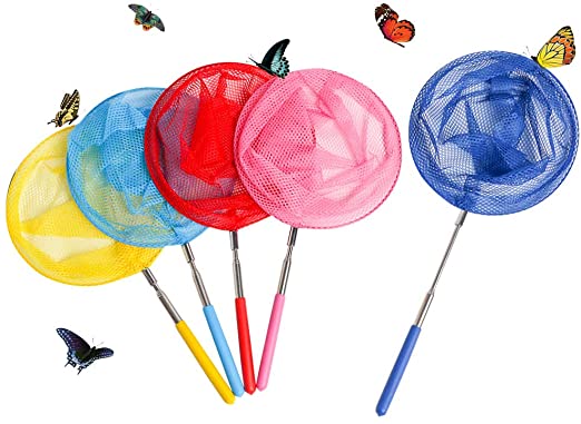 Skrtuan Kids Telescopic Butterfly Nets, 5 Pack Colorful Insect Net Perfect Outdoor Tools for Catching Bugs Fish Insect Ladybird, Extendable 34 Inches and Anti Slip Grip