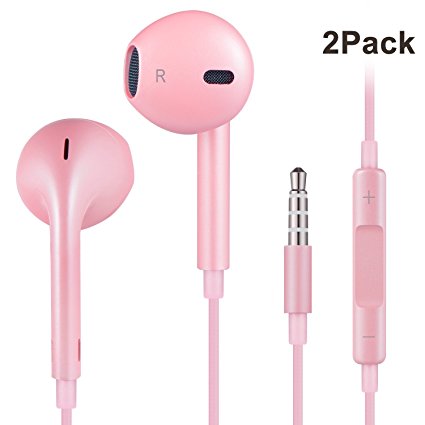 Wonshop iPhone Earphones/Headphones Wired Earbuds with Mic and Remote Control for iPhone, iPad, iPod, Android Smartphones, Samsung, Sony, Laptop, Music Players 2 Pack(Rose Gold)