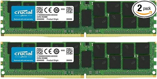 Crucial Bundle with 64GB (2 x 32GB) DDR4 PC4-21300 2666MHz RDIMM (2 x CT32G4RFD4266), Dual Ranked Registered ECC Memory