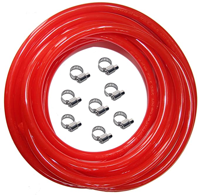Red Gas Line Air Hose - 25ft Length CO2 Tubing Hose ID 5/16 inch OD 9/16 inch,Include 8 PCS Free Hose Clamps, Used for Draft Beer Home Brewing