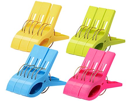 12 Pack Ipow Towel Clips Plastic-Jumbo Size,4 Fun bright colors - for Beach Chairs or Pool Lounges,Heavy Duty Clips to KeepYour Towels,Clothes,Quilt,Blanket from Blowing Away or Sliding Down from Rail