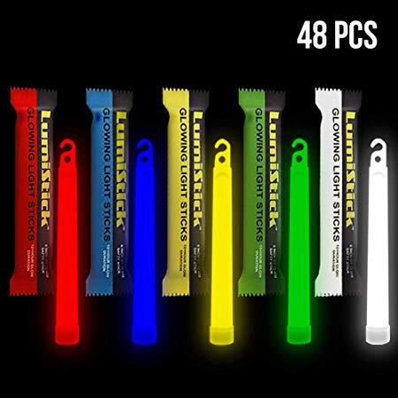 Lumistick 6 Inch Emergency Glow Sticks | 15mm Thick Flat Bottom Illuminating Light Sticks | Kids Safe, Waterproof & Non-Toxic Light Up Neon Sticks for Camping & Hiking