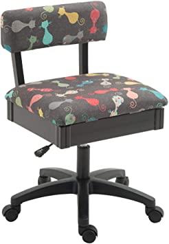 Arrow H6103 Adjustable Height Hydraulic Sewing and Craft Chair with Under Seat Storage and Printed Fabric, Gray Cat Fabric
