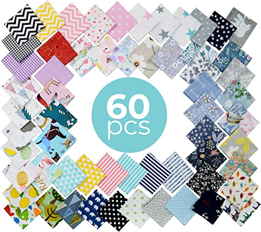 8" x 8" Fabric Squares 100% Organic Cotton 180GSM, 60 Thread Count, No Repeat Patterns, as Pictured