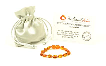 Baltic Amber Teething Bracelet/Anklet - Bracelet for Baby and Child - Hand-Made from Certified Natural Olive Style Baltic Amber Beads (4.7 inch (12cm), Cognac)