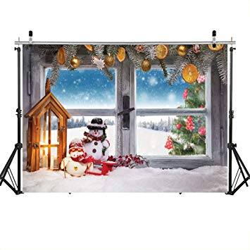 SJOLOON 7x5FT Beautiful Winter Christmas Photography Backdrop Window Kids Photo Backdrop Studio 11304