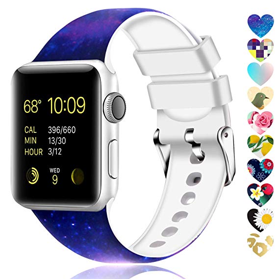 Moretek Colorful Band Compatible for Apple Watch 38mm 42mm 40mm 44mm,Soft Silicone Sport Replacement Strap for iWatch Series 4, Series 3, Series 2, Series 1 Nike , Sport, Edition Women Men