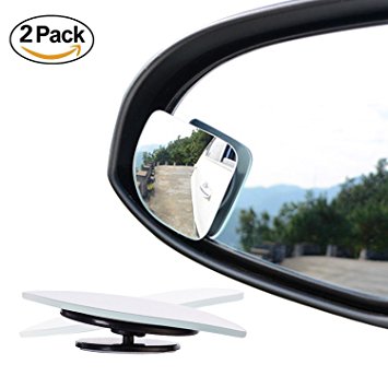 2 Pack 2" 360° Rotate   Sway Adjustabe Fan shaped Blind Spot Mirrors, Ampper Universal Fit Convex (LOW Curvature) Frameless HD Glass Stick On Lens