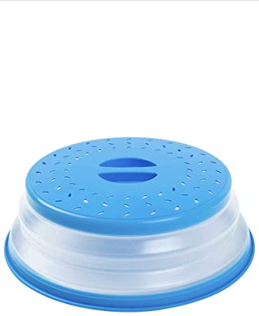Collapsible Microwave Food Plate Cover-Vented-BPA Free-Food Grade Silicone Lid (Blue)