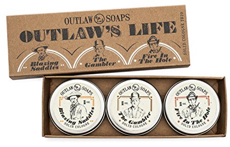 The Outlaw's Life Solid Cologne Gift Set: Colognes for a Western Legend - Men's or Women's - three 1 oz twist-top travel tins