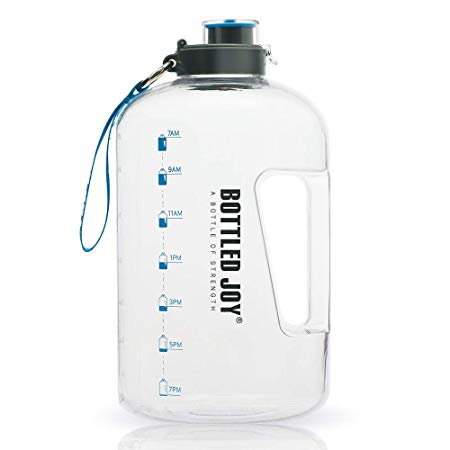 BOTTLED JOY 1 Gallon Water Bottle, BPA Free Large Water Bottle Hydration with Motivational Time Marker Reminder Leak-Proof Drinking Big Water Jug for Camping Sports Workouts and Outdoor Activity