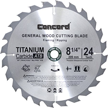 Concord Blades WCB0825T024HP 8-1/4-Inch 24 Teeth TCT General Purpose Hard & Soft Wood Saw Blade