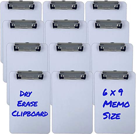 Trade Quest Small Memo Size 6'' x 9'' Clipboards Low Profile Clip Dry Erase Surface (Pack of 12) (Small)