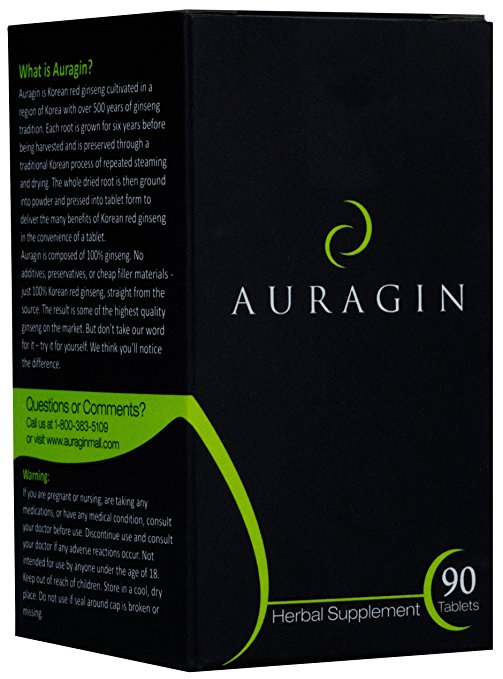 Auragin: Authentic Korean Red Ginseng - Made in Korea - 6 Year Roots, 8% Ginsenosides - No Additives or Other Ingredients - 100% Red Panax Ginseng in Every Tablet, 90 Tablets by Auragin