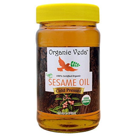 Organic Sesame Oil 16 Oz. Unrefined, Cold Pressed and Pure. USDA Certified Organic.