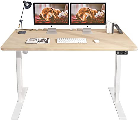 MAIDeSITe Height Adjustable Electric Standing Desk Frame Single Motor Heavy Duty Sit stand Desk With 120 * 60cm desktop (White Frame Oak Desktop)