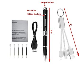 LemoCam 1080P Hidden Camera Pen, Spy Camera Pen  Free 16G Micro SD Card Keychain Charging Cable 5 Ink Fills Update Battery