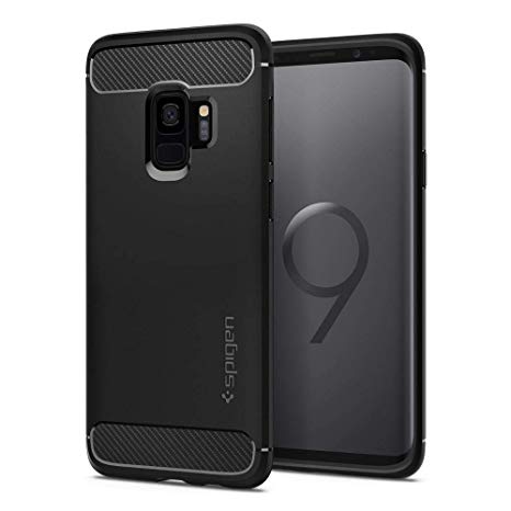 Spigen Rugged Armor Galaxy S9 Case with Flexible and Durable Shock Absorption with Carbon Fiber Design for Samsung Galaxy S9 (2018) - Matte Black