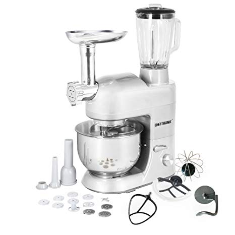 CHEFTRONIC Stand Mixer Tilt-Head 120V/650W Electric Stand Mixer with 5.5QT Stainless Bowl, 6 Speed Multifunctional Kitchen Mixer, Meat Grinder, Sausage Stuffer, Pasta Discs and Juice Blender …