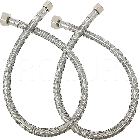 [2-Pack] PROCURU 20" Length x 3/8" Comp x 1/2" FIP Faucet Hose Connector, Stainless Steel Braided Supply Line (9SF20-2P)
