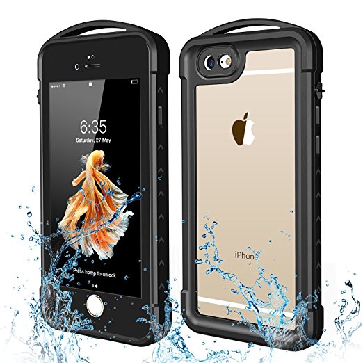 iPhone 6 plus iPhone 6S plus Waterproof Case, Singdo Outdoor Underwater Full Body Protective Cover Snowproof Dustproof Rugged IP68 Certified Waterproof Case for Apple iPhone 6S plus iPhone 6 Plus - Black/Clear (Black 5.5 inch)