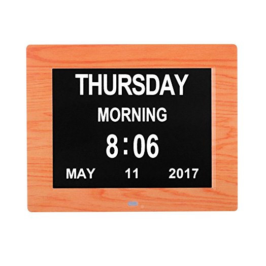 Dementia Clock, HENGQIANG 8" Digital Day Clock Calendar Large Letters Bedside Alarm Clock with Non-Abbreviated Day & Month for Vision Impaired / Dementia Alzheimer's / Memory Loss Elderly Seniors