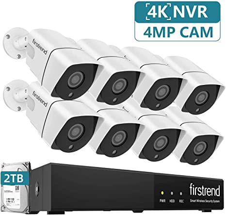 [8CH 2TB] PoE Security Camera System,Firstrend 5MP 8CH NVR with 2TB Hard Drive and 8PCS1920P P2P Indoor Outdoor Video Camera System 65FT Night Vision Free APP