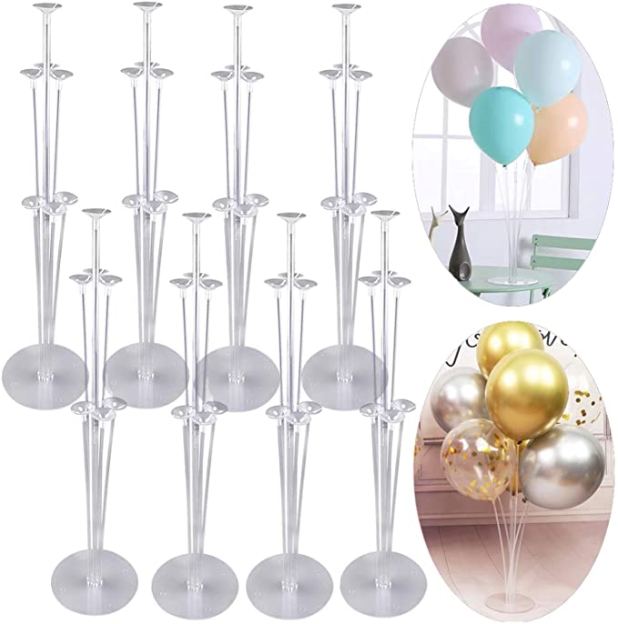 JOLLYSTYLE 8 Sets Balloon Stand Holder Kit with 88 Sticks 56 Cups and 8 Base - Table Desktop Centerpiece Decorations for Wedding Birthday Baby Shower Party