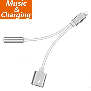 Headphone Jack Dongle for iPhone Adapter Aux Cable to 3.5mm Splitter 2 in 1 Convertor Car Charger for Charging Audio Wire Control Compatible for iPhone XS/MAX/XR/X/8/8Plus/7/7Plus Support All iOS